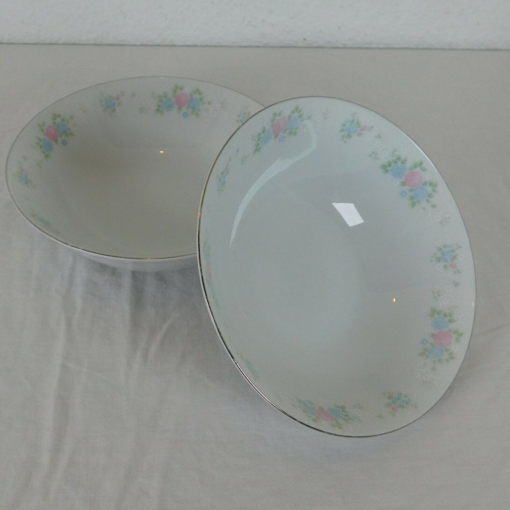 Set of 2 Prestige China Garden Coupe Cereal Bowl Platinum Trim 6.25" dia Floral